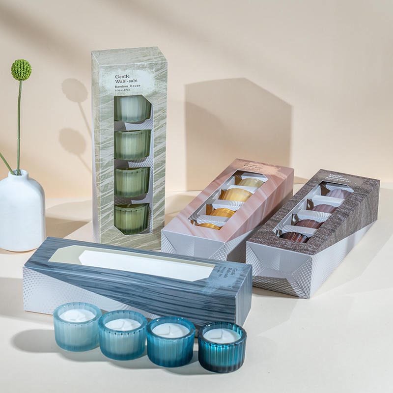 4 db függőleges csíkos kis törpe üveg gyertyapohár készlet