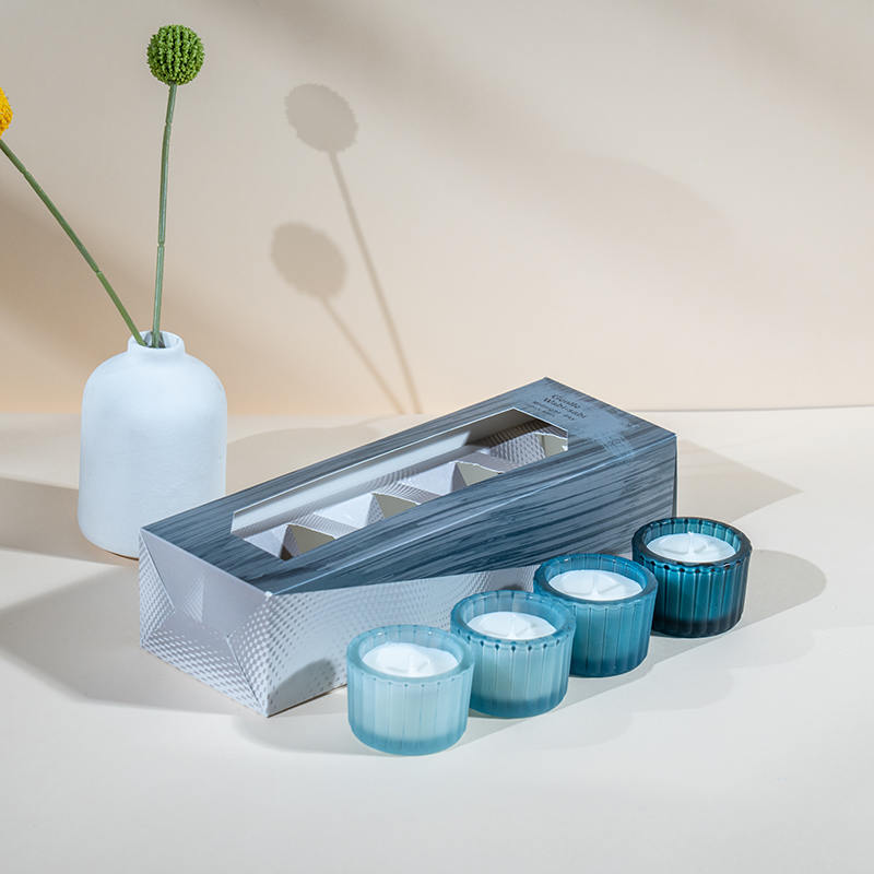 4 db függőleges csíkos kis törpe üveg gyertyapohár készlet