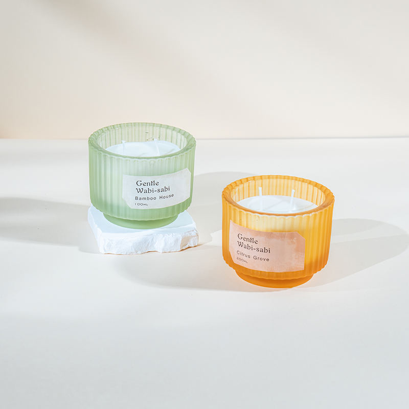 Kerek üveg gyertyapohár függőleges csíkokkal illatos gyertyák-eco szójaviasz gyertya eladó