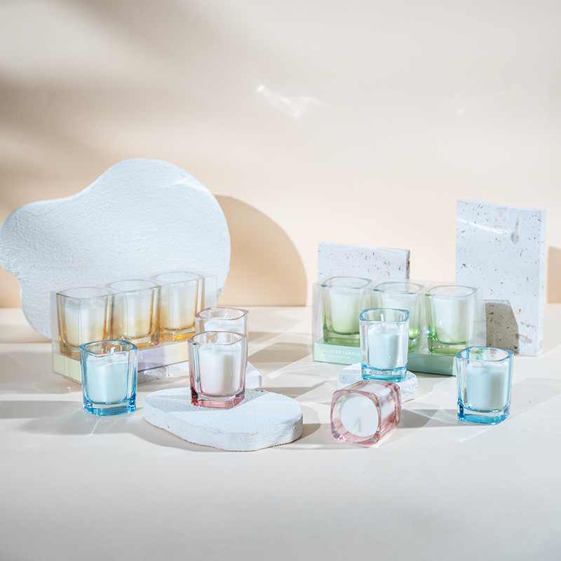 3db szögletes gyertya szett gradiens színnel