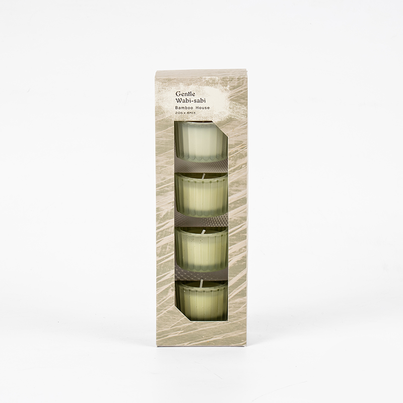 4 db függőleges csíkos kis törpe üveg gyertyapohár készlet