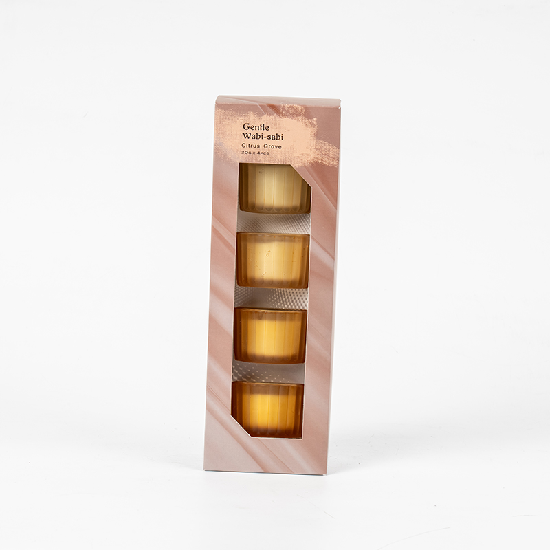 4 db függőleges csíkos kis törpe üveg gyertyapohár készlet